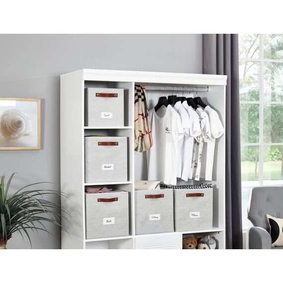 DECOMOMO Aufbewahrungswürfel | Stoff-Aufbewahrungswürfel mit Etikettenhaltern, 33 x 33 x 33 cm, 6 Stück, hellgrau strukturiert, Karton, perfekt für Regale, Schrank, Spielzeug, Kleidung