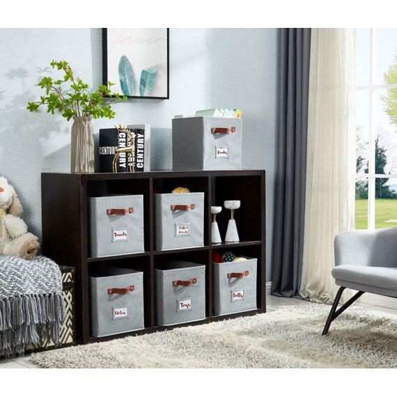 DECOMOMO Aufbewahrungswürfel, 33 x 33 x 33 cm, Aufbewahrungswürfel mit Etiketten, Stoff-Organizer-Behälter (33 cm, 6 Stück, grau)