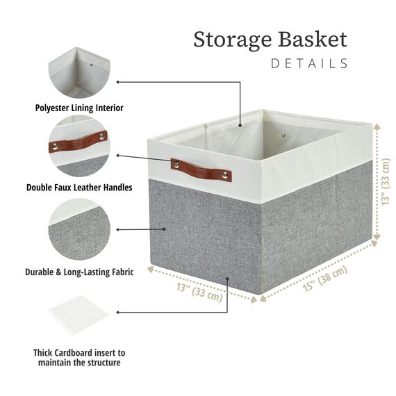 DECOMOMO Cubby Aufbewahrungskörbe | 33 x 38,1 x 33 cm Stoff-Aufbewahrungswürfel für Kallax Regale, Stoff, Kinderzimmer, dekorativ mit Griffen (Grau und Weiß, 33 x 38,1 x 33 cm, 3P)