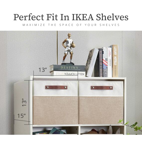 DECOMOMO Cubby Aufbewahrungskörbe | 33 x 38,1 x 33 cm Stoff-Aufbewahrungswürfel für Kallax-Regale, Stoff, Kinderzimmer, dekorativ mit Griffen (beige und weiß, 33 x 38,1 x 33 cm, 3P)