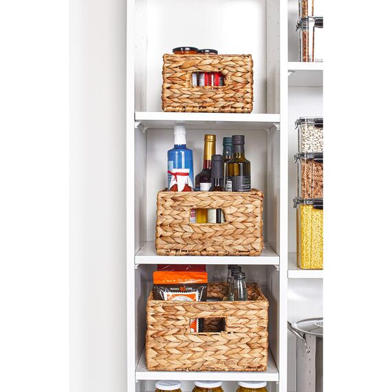 Honey-Can-Do DREI gewebte Aufbewahrungskörbe aus Wasserhyazinthe mit Griffen, Bananenblatt, Stahl, Natur, 3-Pack, 3 (Packung mit 3)