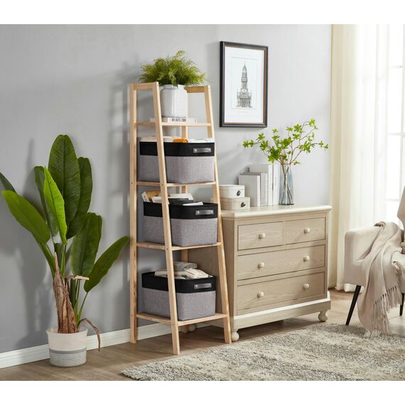 DECOMOMO Faltbarer Aufbewahrungskorb | Faltbarer stabiler Stoffkorb mit Griffen für die Organisation von Regal, Kinderzimmer, Spielzeugschrank (grau und schwarz, extra groß – 15,8 x 12,5 x 10–3 Stück)