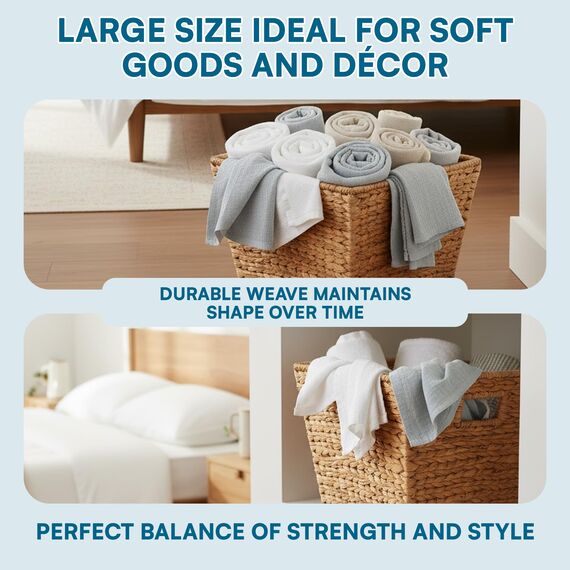 Honey-Can-Do STO-02884 Tall Square Water Hyacinth Basket Bin, Large, 15 L x 15 W x 12 H