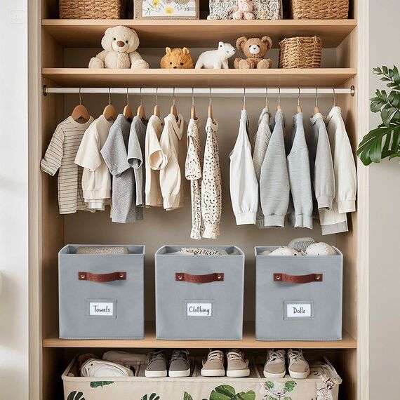 DECOMOMO Aufbewahrungswürfel, 33 x 33 x 33 cm, Aufbewahrungswürfel mit Etiketten, Stoff-Organizer-Behälter (33 cm, 6 Stück, grau)