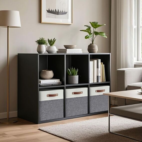 DECOMOMO Cubby Aufbewahrungskörbe | 33 x 38,1 x 33 cm Stoff-Aufbewahrungswürfel für Kallax Regale, Stoff, Kinderzimmer, dekorativ mit Griffen (Grau und Weiß, 33 x 38,1 x 33 cm, 3P)