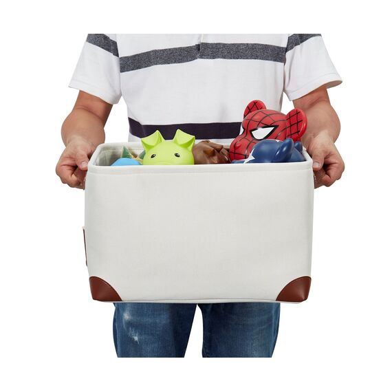 DECOMOMO Faltbarer Aufbewahrungskorb mit Etikettenhalter, stabiler kationischer Stoff-Aufbewahrungskorb Griffen für die Organisation von Regal, Kinderzimmer, Zuhause, Schrank, (cremeweiß, groß – 15