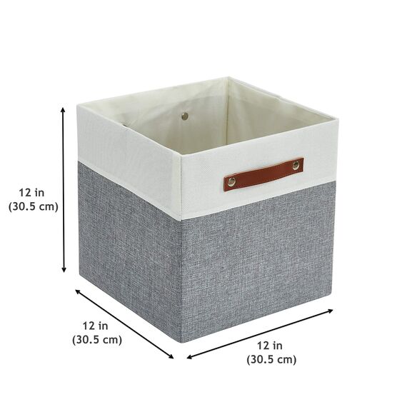DECOMOMO faltbare Aufbewahrungskorb | robuster Stoffkorb mit Griffen für die Organisation von Regal, Kinderzimmer, Spielzeug, Schrank (Gray and white, 30.5cm – 4 Stück)