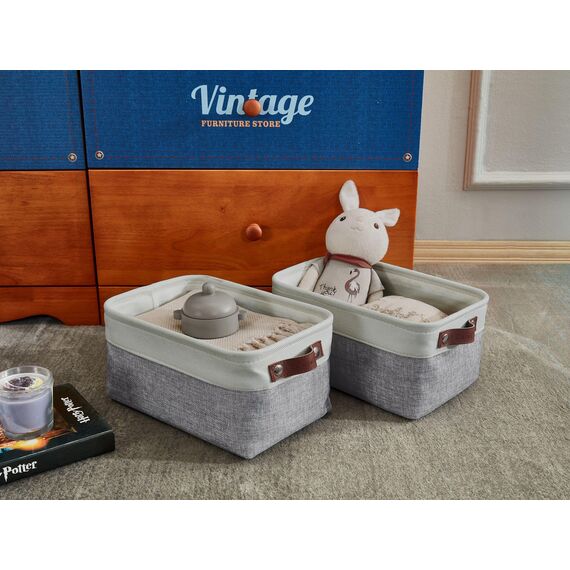 DECOMOMO faltbare Aufbewahrungskorb | robuster Stoffkorb mit Griffen für die Organisation von Regal, Kinderzimmer, Spielzeug, Schrank (Grau und Weiß, Klein - 6er Pack)