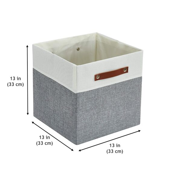DECOMOMO faltbare Aufbewahrungskorb | robuster Stoffkorb mit Griffen für die Organisation von Regal, Kinderzimmer, Spielzeug, Schrank (Gray and white, 33cm – 4 Stück)