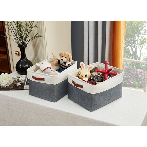 DECOMOMO faltbare Aufbewahrungskorb | robuster Stoffkorb mit Griffen für die Organisation von Regal, Kinderzimmer, Spielzeug, Schrank (Schiefergrau und Weiß, Extra groß–3 Stück)
