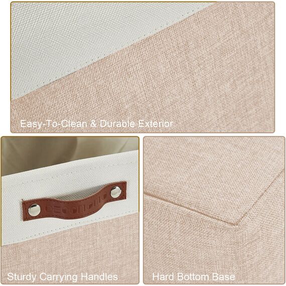DECOMOMO Faltbarer Aufbewahrungskorb aus robustem kationischem Stoff, würfelförmig, mit Griffen, für die Organisation von Regal, Schrank (beige und weiß, klein – 30 x 20 x 15 cm – 6 Stück)