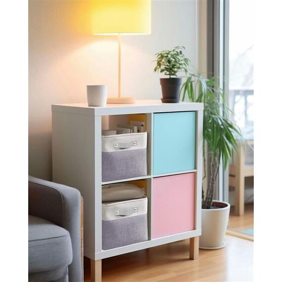 DECOMOMO Faltbarer Aufbewahrungskorb | Faltbarer stabiler Stoffkorb mit Griffen für die Organisation von Regal, Kinderzimmer, Spielzeugschrank (lila und weiß, groß – 3 Stück)