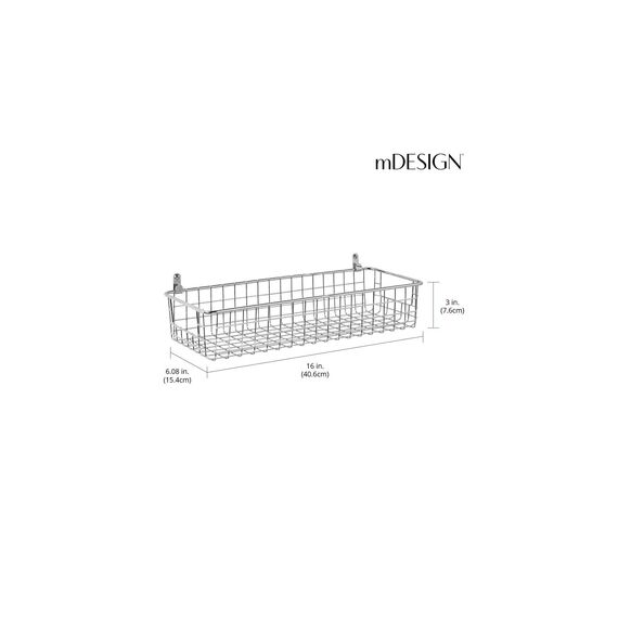 mDesign Hängekorb aus Metall – kleiner Aufbewahrungskorb für Flur, Schlafzimmer und andere Räume – Wandhalterung für Briefe, Geldbörsen, Sonnenbrillen oder Badaccessoires – 2er-Set – silberfarben