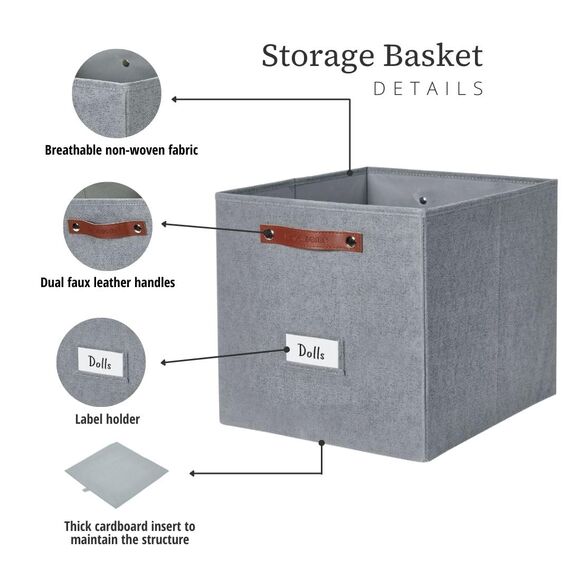 DECOMOMO Aufbewahrungswürfel, 33 x 33 x 33 cm, Aufbewahrungswürfel mit Etiketten, Stoff-Organizer-Behälter (33 cm, 6 Stück, Texturgrau)