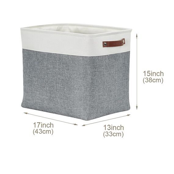 DECOMOMO Faltbarer Aufbewahrungskorb | stabiler kationischer Stoff-Aufbewahrungskorb mit Griffen für die Organisation von Regal, Kinderzimmer, Zuhause, Schrank (schiefergrau und weiß, Jumbo) – 3 Stück