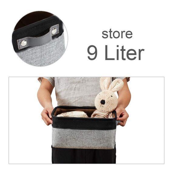 DECOMOMO Kleine Körbe, Aufbewahrungskörbe für die Organisation von Regalen, Wäscheschrank, Badezimmer, Babysachen, Kinderzimmer, Stoff, dekorative leere Körbe für Geschenke, Grau und Schwarz, Klein,