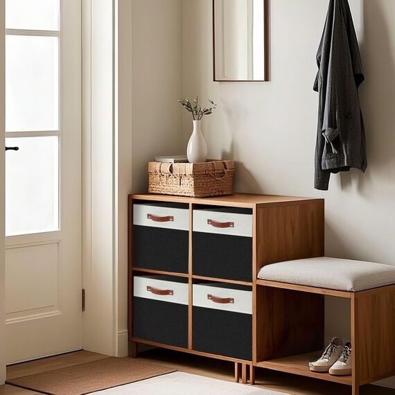 DECOMOMO Cubby Aufbewahrungskörbe | Stoff-Aufbewahrungswürfel für Kallax-Regale, Stoff Kinderzimmer dekorativ mit Griffen (Schwarz und Weiß, Kallax - 38,1 cm L X 33 cm B X 33 cm H - 3 Stück)