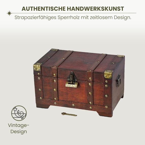 Brynnberg Schatztruhe groß mit Schloss 28x17x16cm Koffertruhe Holztruhe Schatzkiste Vintage-Look Piraten Schatzsuche Holz massiv braun Kolonialstil Schatulle Bauernkasse Holz Piratentruhe Geldtruhe