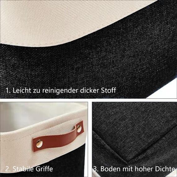 DECOMOMO faltbare Aufbewahrungskorb | robuster Stoffkorb mit Griffen für die Organisation von Regal, Kinderzimmer, Spielzeug, Schrank (Schwarz und Weiß, groß–3 Stück)