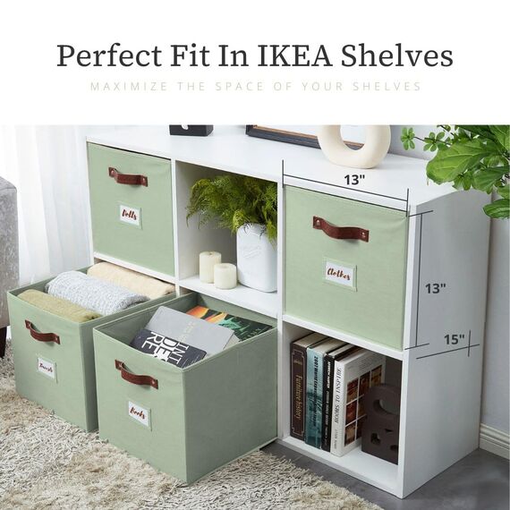 DECOMOMO Aufbewahrungskorb, 33x38x33 cm, würfelförmiger Aufbewahrungskorb, Leinenschrank-Organizer und Aufbewahrungskörbe mit Griffen für Kallax-Regale, Wohnzimmer, Spielzeugkleidung (grün, 4 Stück)