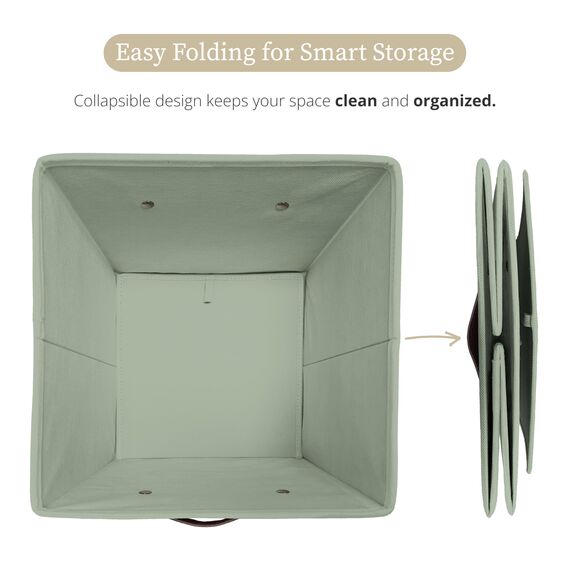 DECOMOMO Aufbewahrungswürfel, 33 x 33 x 33 cm, Aufbewahrungswürfel mit Etiketten, Stoff-Organizer (33 cm, 6 Stück, Salbeigrün)