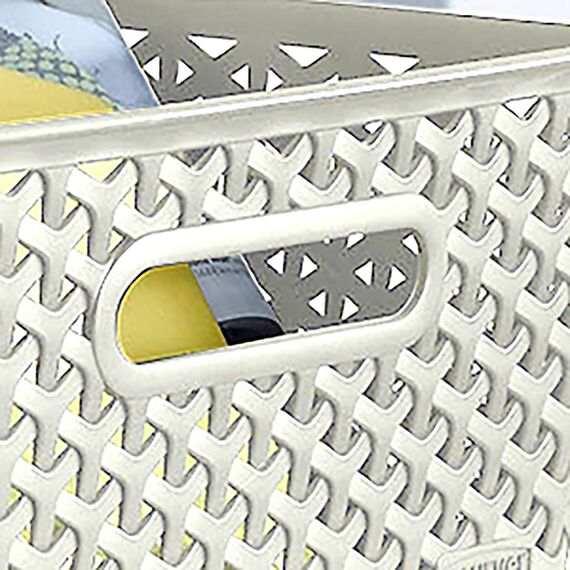 Curver My Style Aufbewahrungskorb in Rattan-Optik für Küche, Wohnzimmer, Badezimmer, Schlafzimmer, mittelgroß, rechteckig, 13 Liter, Vintage-Cremeweiß