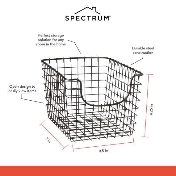 Spectrum Diversified Wire Basket for Organizing Stabiler Aufbewahrungskorb aus Draht für Küche, Regal, Schrank, Bad, Garage und mehr, Legierter Stahl, Industrial Grey, Small
