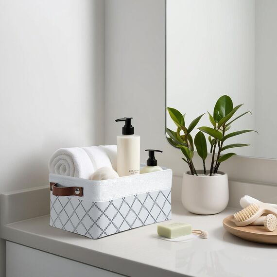 DECOMOMO Faltbarer Aufbewahrungskorb aus robustem kationischem Stoff, würfelförmig, mit Griffen, für die Organisation von Regal, Kinderzimmer, Zuhause, klein, 30x20x15 cm) – 6 Stück