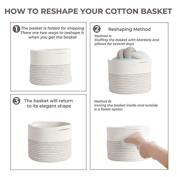 INDRESSME Kleiner Aufbewahrungskorb Geflochten aus Baumwoll für Handtücher im Kinderzimmer Regalkorb im Büro, D24 x H18 cm