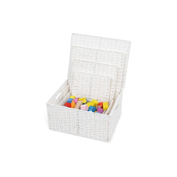 ARPAN Aufbewahrungskorb mit Deckel und Tragegriffen für einfaches Tragen – praktische Aufbewahrungsbox für Mehrzweckzwecke, Metall, weiß, X, Large, Medium, Small