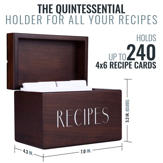 Apace Living Rezeptbox Holz mit blanko Rezeptkarten und Trennkarten – Walnuss Rezeptkiste für die Aufbewahrung Ihrer Rezepte – Exklusiver Rezeptordner Rezeptkasten für bis zu 240 Karten