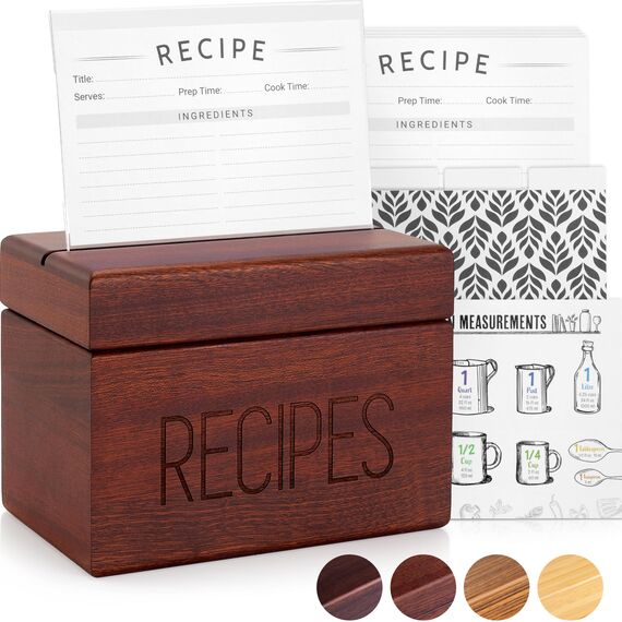 Apace Living Rezeptbox Holz mit blanko Rezeptkarten und Trennkarten – Sapeli Rezeptkiste für die Aufbewahrung Ihrer Rezepte – Exklusiver Rezeptordner Rezeptkasten für bis zu 240 Karten