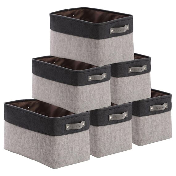 DECOMOMO Kleine Körbe, Aufbewahrungskörbe für die Organisation von Regalen, Wäscheschrank, Badezimmer, Babysachen, Kinderzimmer, Stoff, dekorative leere Körbe für Geschenke, Grau und Schwarz, Klein,