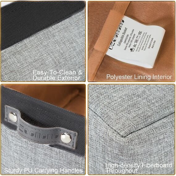 DECOMOMO Kleine Körbe, Aufbewahrungskörbe für die Organisation von Regalen, Wäscheschrank, Badezimmer, Babysachen, Kinderzimmer, Stoff, dekorative leere Körbe für Geschenke, Grau und Schwarz, Klein,