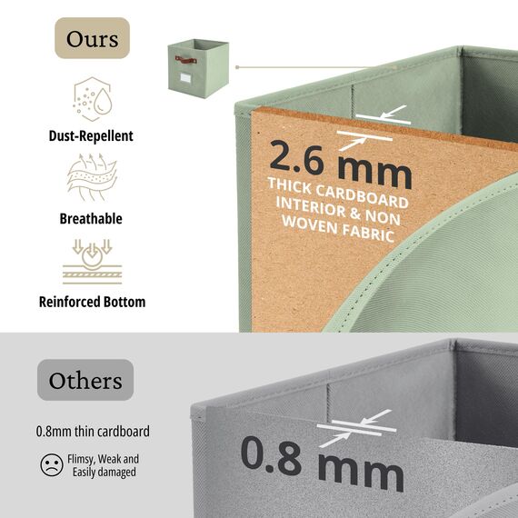 DECOMOMO Aufbewahrungswürfel, 33 x 33 x 33 cm, Aufbewahrungswürfel mit Etiketten, Stoff-Organizer (33 cm, 6 Stück, Salbeigrün)