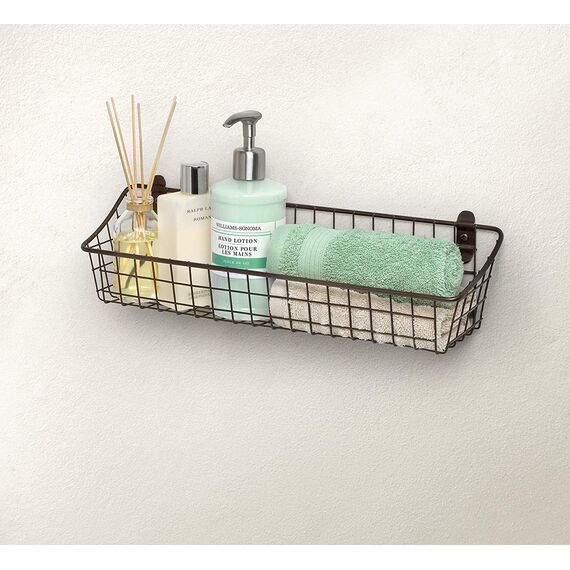 Spectrum Diversified 86224 Vintage Schrank & Wandmontierter Wandkorb für Aufbewahrung und Organisation, rustikale Bauernhaus-Dekoration, stabiler Stahldraht, Aufbewahrungsbehälter, mittelgroß, Bronze