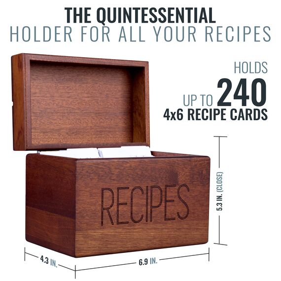Apace Living Rezeptbox Holz mit blanko Rezeptkarten und Trennkarten – Sapeli Rezeptkiste für die Aufbewahrung Ihrer Rezepte – Exklusiver Rezeptordner Rezeptkasten für bis zu 240 Karten