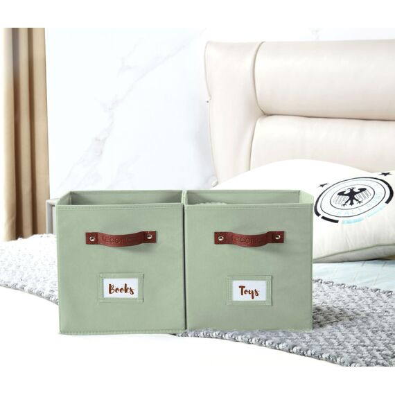 DECOMOMO Aufbewahrungskorb, 33x38x33 cm, würfelförmiger Aufbewahrungskorb, Leinenschrank-Organizer und Aufbewahrungskörbe mit Griffen für Kallax-Regale, Wohnzimmer, Spielzeugkleidung (grün, 4 Stück)