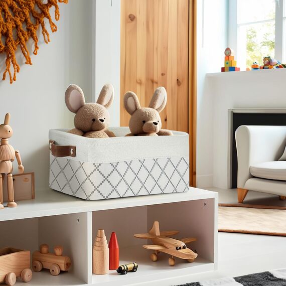 DECOMOMO Faltbarer Aufbewahrungskorb aus robustem kationischem Stoff, würfelförmig, mit Griffen, für die Organisation von Regal, Kinderzimmer, Zuhause, klein, 30x20x15 cm) – 6 Stück