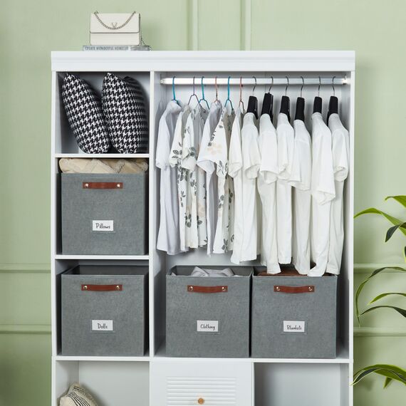 DECOMOMO Aufbewahrungswürfel, 33 x 33 x 33 cm, Aufbewahrungswürfel mit Etiketten, Stoff-Organizer-Behälter (33 cm, 6 Stück, Texturgrau)