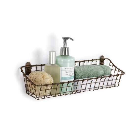 Spectrum Diversified 86224 Vintage Schrank & Wandmontierter Wandkorb für Aufbewahrung und Organisation, rustikale Bauernhaus-Dekoration, stabiler Stahldraht, Aufbewahrungsbehälter, mittelgroß, Bronze