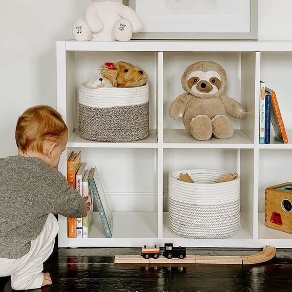 INDRESSME Kleiner Aufbewahrungskorb Geflochten aus Baumwoll für Handtücher im Kinderzimmer Regalkorb im Büro, D24 x H18 cm