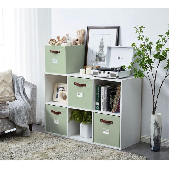 DECOMOMO Aufbewahrungskorb, 33x38x33 cm, würfelförmiger Aufbewahrungskorb, Leinenschrank-Organizer und Aufbewahrungskörbe mit Griffen für Kallax-Regale, Wohnzimmer, Spielzeugkleidung (grün, 4 Stück)