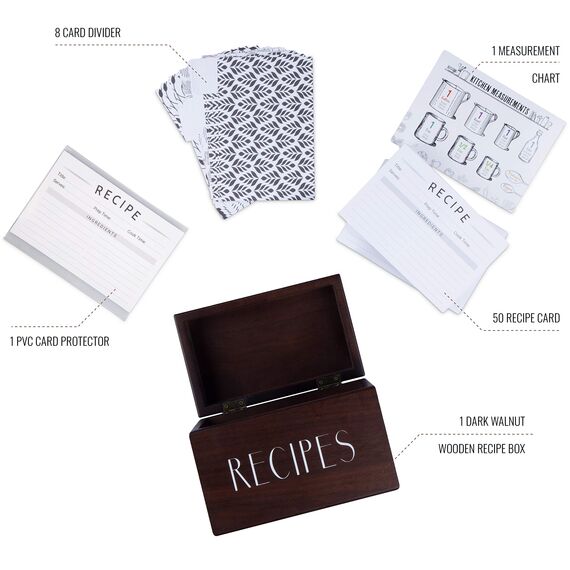 Apace Living Rezeptbox Holz mit blanko Rezeptkarten und Trennkarten – Walnuss Rezeptkiste für die Aufbewahrung Ihrer Rezepte – Exklusiver Rezeptordner Rezeptkasten für bis zu 240 Karten