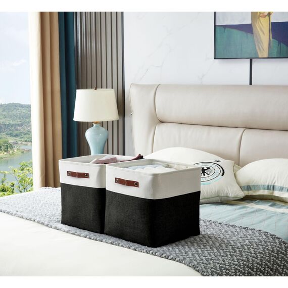 DECOMOMO Faltbarer Aufbewahrungskorb | stabiler kationischer Stoff-Aufbewahrungskorb mit Griffen für die Organisation von Regal, Kinderzimmer, Zuhause, Schrank (schwarz und weiß, Würfel – 11 x 11–4