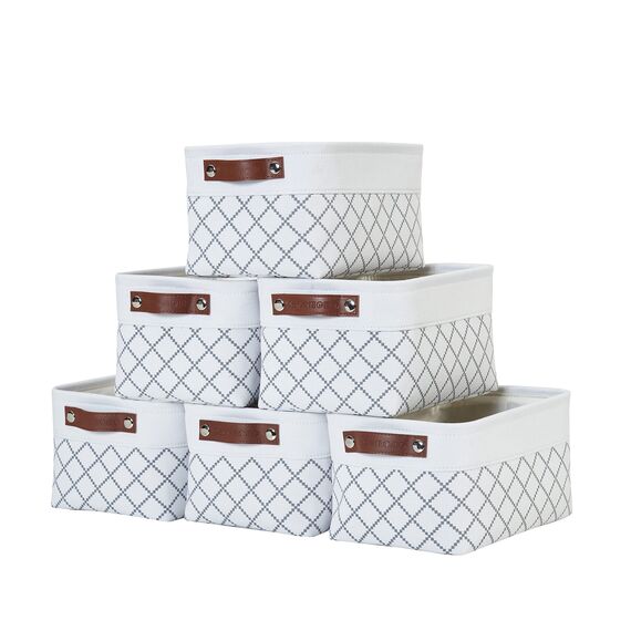 DECOMOMO Faltbarer Aufbewahrungskorb aus robustem kationischem Stoff, würfelförmig, mit Griffen, für die Organisation von Regal, Kinderzimmer, Zuhause, klein, 30x20x15 cm) – 6 Stück