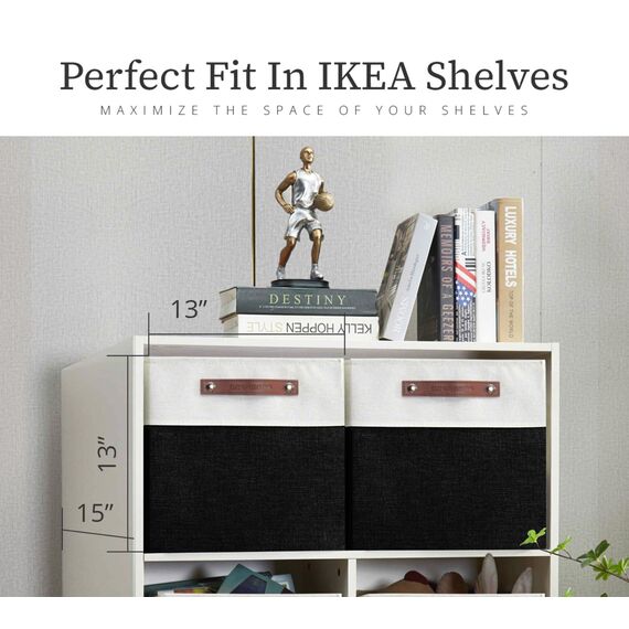 DECOMOMO Cubby Aufbewahrungskörbe | Stoff-Aufbewahrungswürfel für Kallax-Regale, Stoff Kinderzimmer dekorativ mit Griffen (Schwarz und Weiß, Kallax - 38,1 cm L X 33 cm B X 33 cm H - 3 Stück)