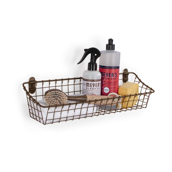 Spectrum Diversified 86224 Vintage Schrank & Wandmontierter Wandkorb für Aufbewahrung und Organisation, rustikale Bauernhaus-Dekoration, stabiler Stahldraht, Aufbewahrungsbehälter, mittelgroß, Bronze