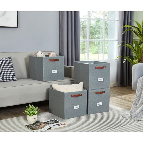 DECOMOMO Aufbewahrungswürfel, 33 x 33 x 33 cm, Aufbewahrungswürfel mit Etiketten, Stoff-Organizer-Behälter (33 cm, 6 Stück, Texturgrau)