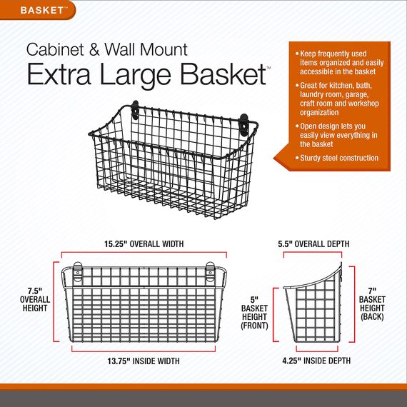Spectrum Diversified Extra großer Vintage-Schrank und Wandkorb zur Aufbewahrung und Organisation, rustikale Bauernhaus-Dekoration, stabiler Stahldraht-Aufbewahrungskorb